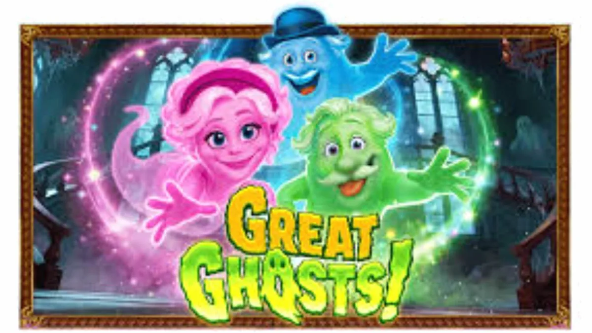 Tampilan visual slot Great Ghosts dengan nuansa rumah hantu kartun